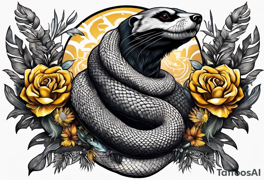 Three headed snake and honey badger tattoo idea