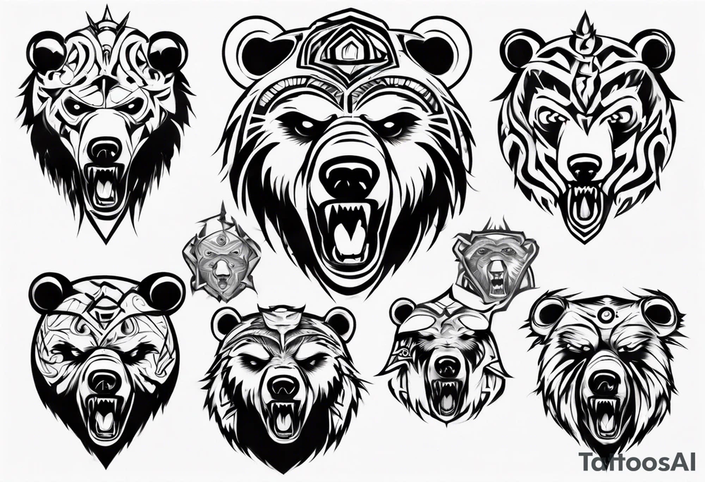 Serious bear coming up behind a city tattoo idea