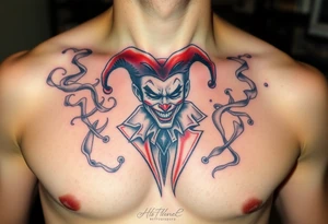 jester in a fog of smoke tattoo idea