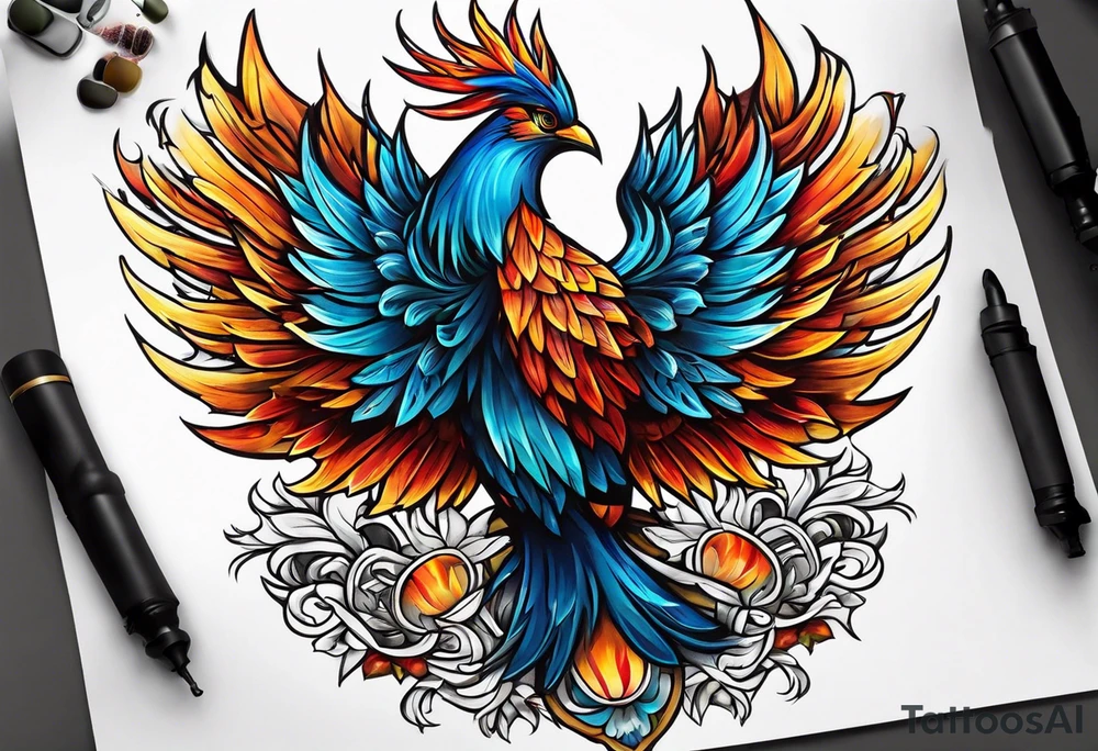 russian firebird with onion cap towers in background tattoo idea