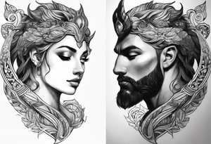 I want to design a mythological upper arm tattoo. I want to have a part of the arm empty and there is another tattoo there, it should not be too big. tattoo idea