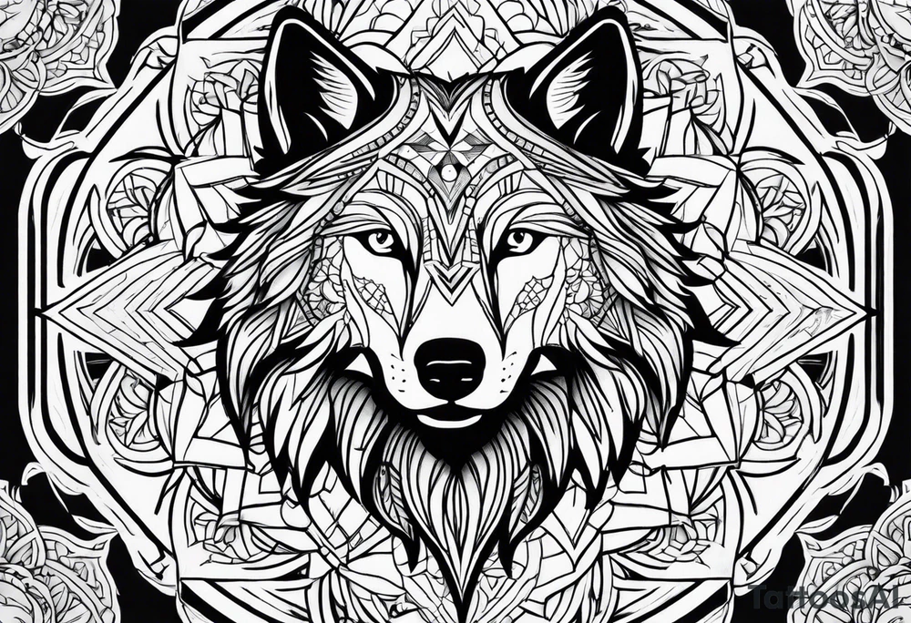 Sleeve mandala wolves design tattoo idea