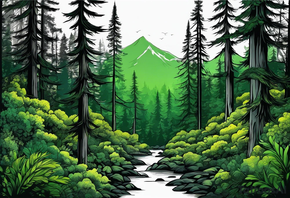 forest, green and black, no people tattoo idea
