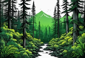 forest, green and black, no people tattoo idea