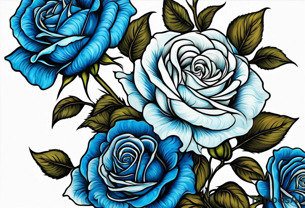 bouque of blue roses tattoo idea