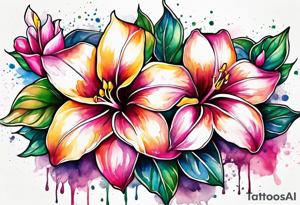 abstract mandevilla flowers on a vine, with color leaking out into the background tattoo idea