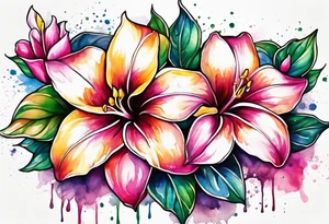 abstract mandevilla flowers on a vine, with color leaking out into the background tattoo idea