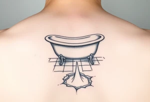 clawfoot bathtub on a tile floor and light coming up out of a crack on the floor tattoo idea