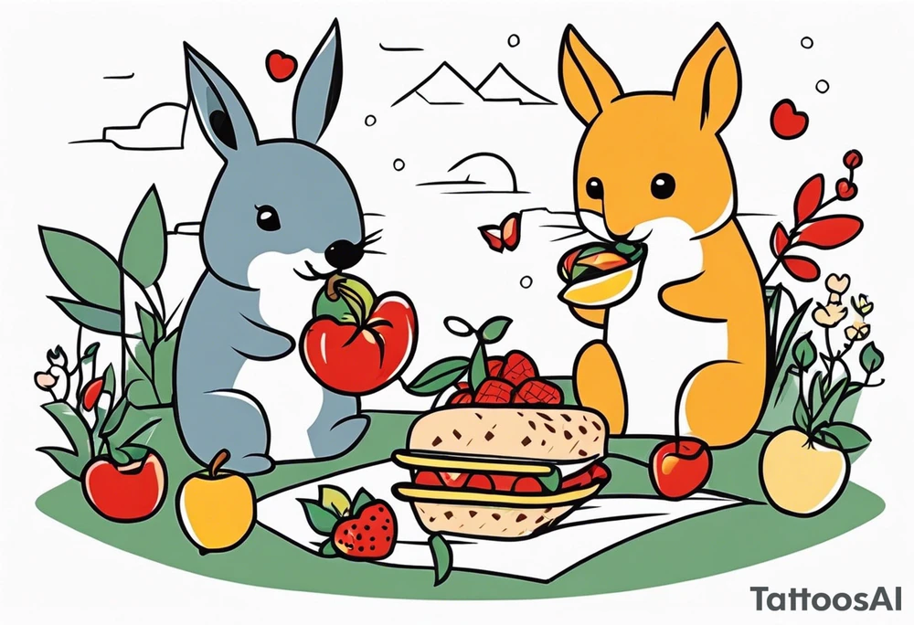 animals having picnic tattoo idea