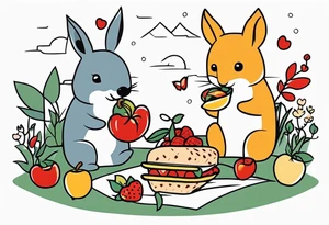animals having picnic tattoo idea