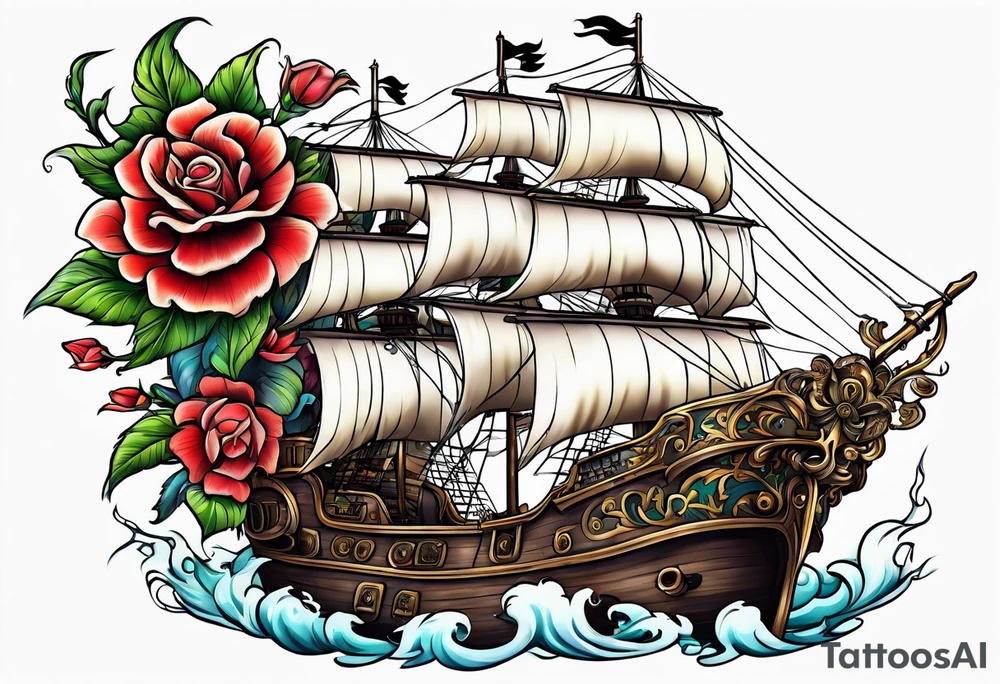 Ship pirate, flower tattoo idea