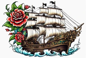 Ship pirate, flower tattoo idea