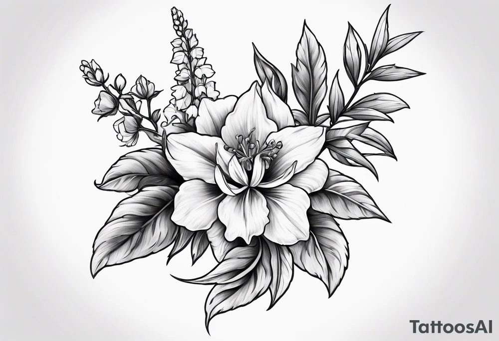 Larkspur with a bow tattoo idea