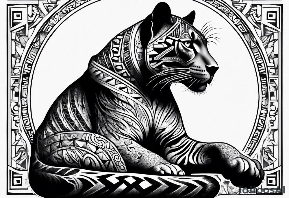 aztec black jaguar sitting tattoo idea