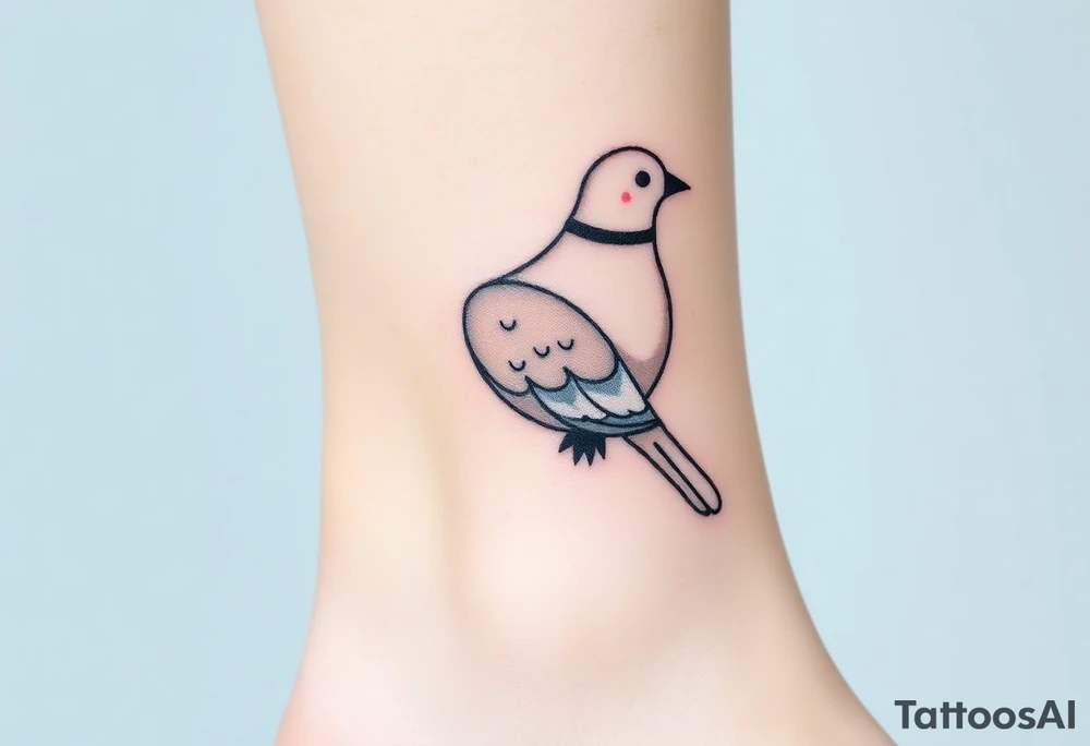 A detailed profile of a collared dove, with shades of light gray and white, its feathers highlighted with hints of silver for a subtle, elegant look tattoo idea
