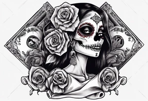 santa la muerta with money and crown
on the card tattoo idea