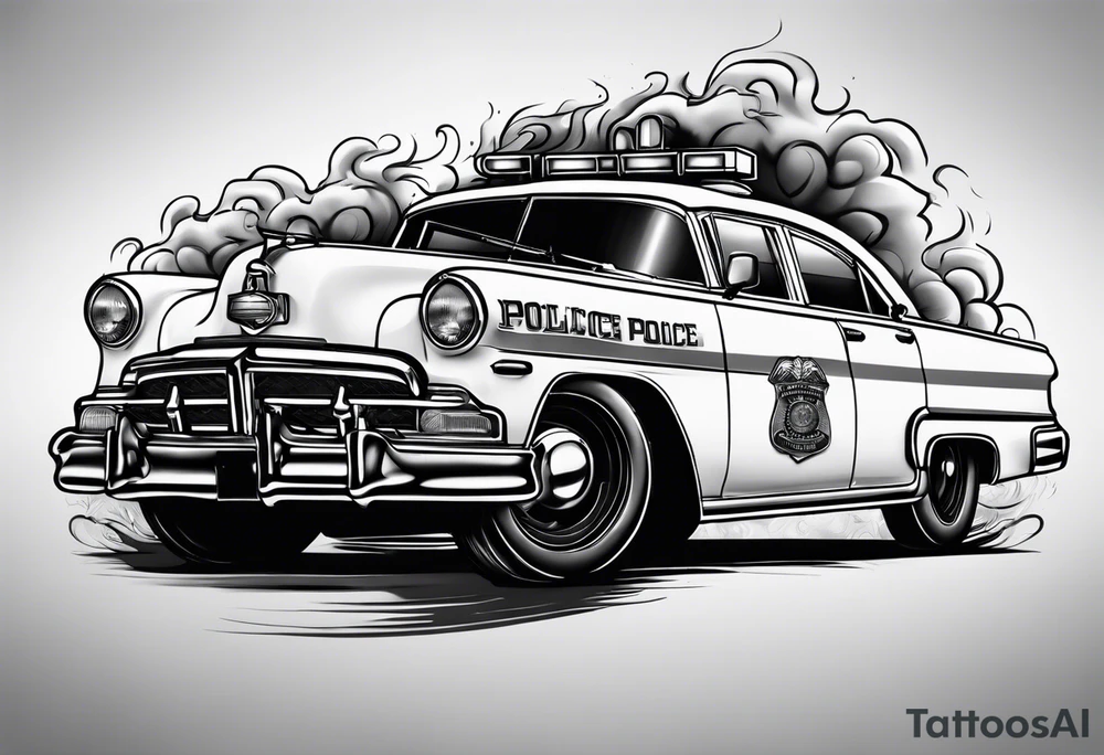 Police car on fire tattoo idea