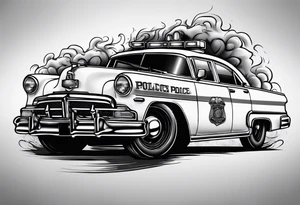 Police car on fire tattoo idea