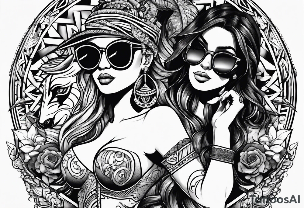 woman with big titts and a capricorn with sunglasses tattoo idea