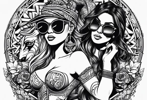 woman with big titts and a capricorn with sunglasses tattoo idea
