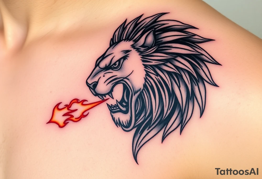 Robotic fire breathing lion tattoo idea