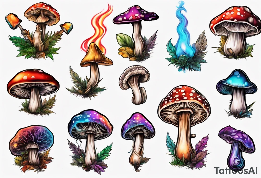 A psychedelic mushroom smoking a spliff tattoo idea