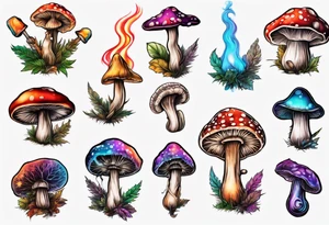 A psychedelic mushroom smoking a spliff tattoo idea