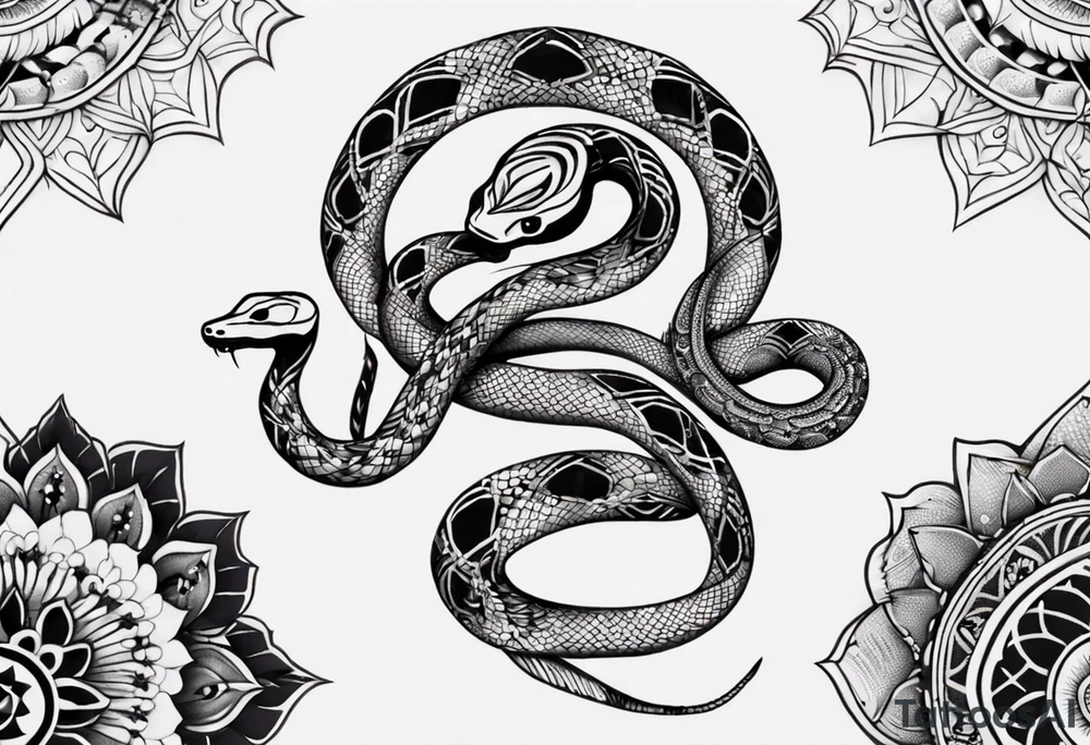 simple Snake with mandala pattern as skin tattoo idea