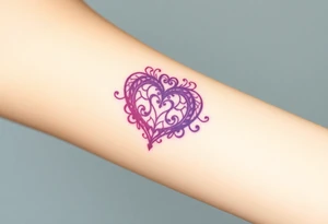 A symmetrical lace heart shaped bracelet with a soft ombré effect, transitioning from pink to deep purple tattoo idea