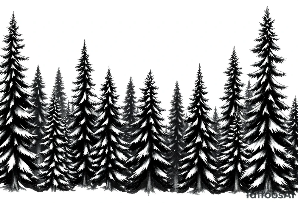 Coniferous forest the trees are black and gray tattoo idea