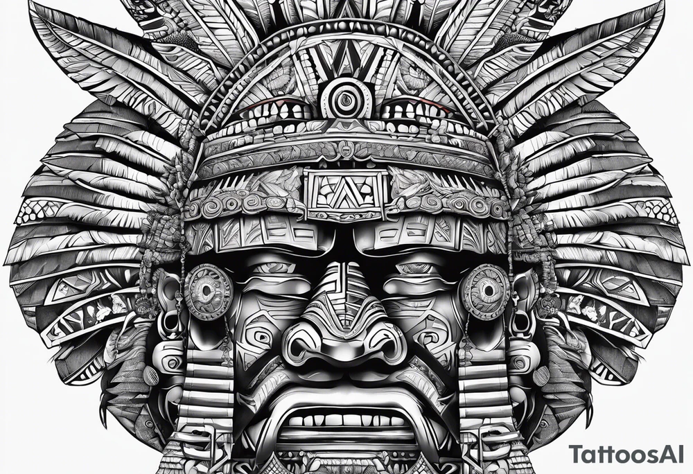 toroids, pyramids, Aztec teaky mask, native american tattoo idea