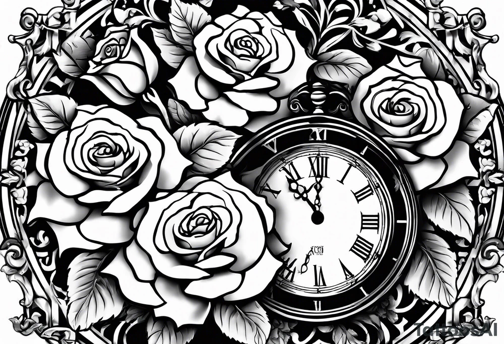 angel, roses, clock, name MARTINA tattoo idea angel, roses, clock, name MARTINA tattoo idea