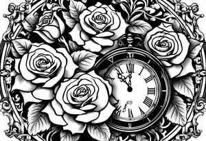 angel, roses, clock, name MARTINA tattoo idea