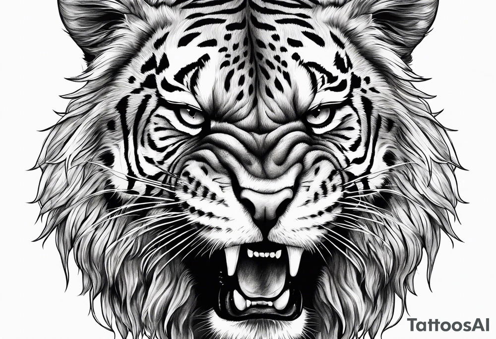 big cat growling, no mane tattoo idea