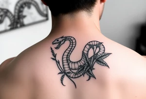 More large mythical creepy serpent near plants tattoo idea