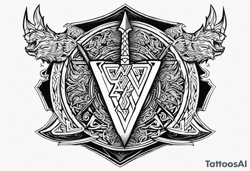 Valhalla sword shield dragon axe Valknut helm of awe tattoo idea