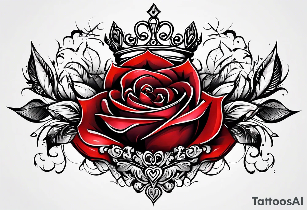 the red rose queen's crown with a heart tattoo idea
