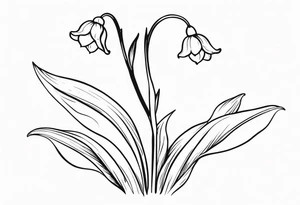 Lily of the valley stem with a fairy resting on one of the bulbs tattoo idea