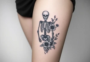 Pretty Nurse skeleton with peonies and honey combs tattoo idea