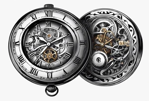 Old school pocket watch exploded showing inner mechanism tattoo idea