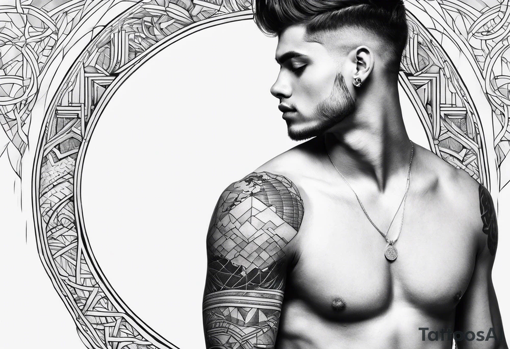 tattoo of a young man carrying the earth at arm's length tattoo idea