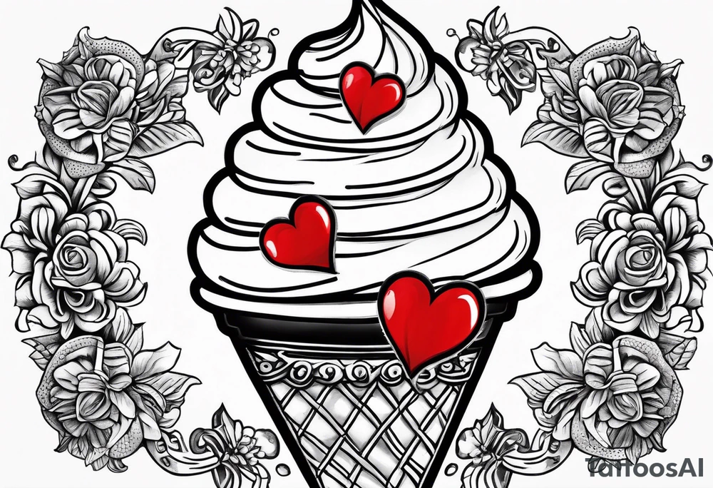 ice cream cone with small red heart on it somewhere while representing Paris tattoo idea