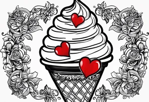 ice cream cone with small red heart on it somewhere while representing Paris tattoo idea