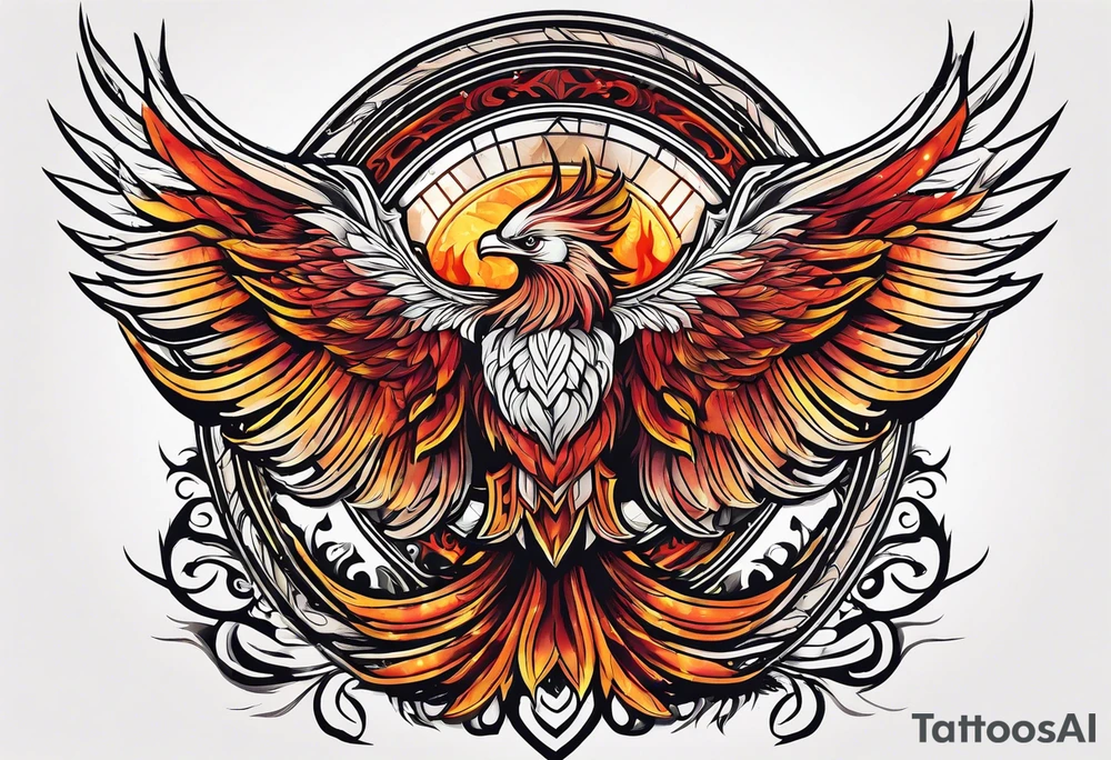Roman looking Phoenix rising out of fire. Rebirth. tattoo idea
