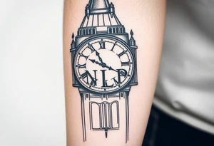 clock tower with the the word NLB tattoo idea