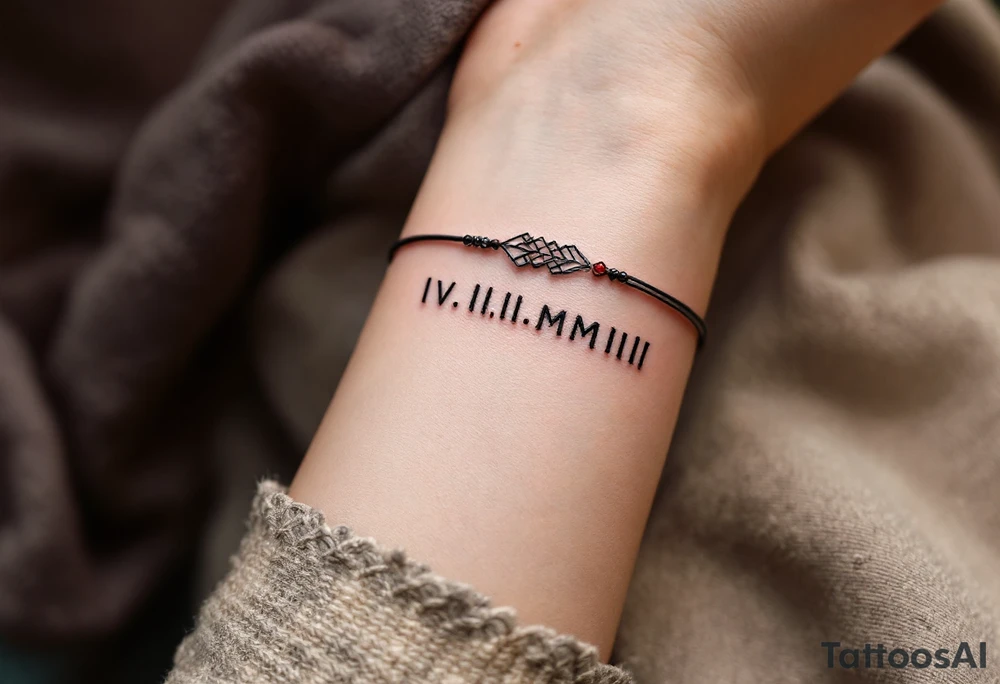 IV.III.MMIII in black and crimson ink wrapped around the wrist like a bracelet, symbolizing triplets’ birthday. tattoo idea