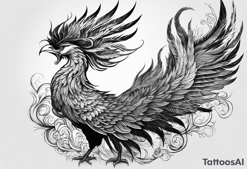 asian elegant long feathered phoenix
with a long neck, with short wings tattoo idea