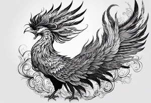 asian elegant long feathered phoenix
with a long neck, with short wings tattoo idea