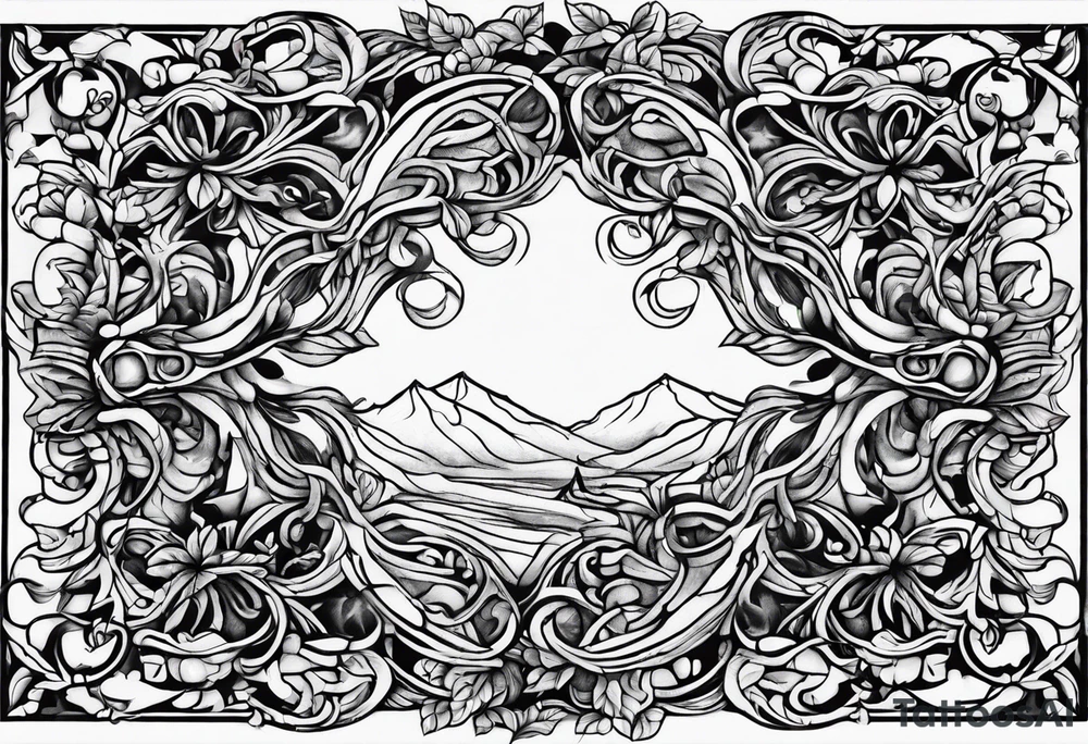 stone road leafy vines tattoo idea