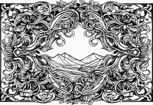 stone road leafy vines tattoo idea